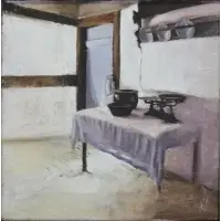 Sharon Okun, Empty Kitchen., Oil on Canvas "Empty Kitchen." Signed and dated 05 verso