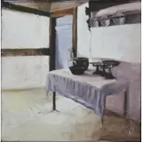 Sharon Okun, Empty Kitchen., Oil on Canvas "Empty Kitchen." Signed and dated 05 verso