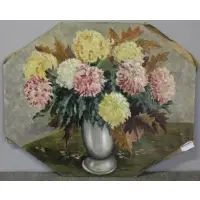Horst Langner, Octagonal canvas, Oil on Canvas Floral Still Life