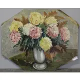 Horst Langner, Octagonal canvas, Oil on Canvas Floral Still Life