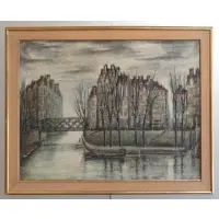 Cityscape with Bridge by Gustavo Novoa, Crayon on Paper, sold Oct 2012
