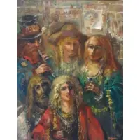 Hippies. by Jonah Kinigstein, Oil on Panel "Hippies." Signed lower right, sold Oct 2012