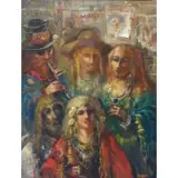 Jonah Kinigstein, Hippies., Oil on Panel "Hippies." Signed lower right