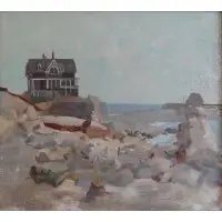 Gordon Peers, Gordon Franklin Peers, American, 1909 - 1988, Oil on Canvas Coastal Landscape