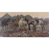 Jan Ezram Kotowski, Jan Ezram Kotowski, Polish, 1885 - 1960, Oil on Canvas of Man on Horse Drawn Wagon