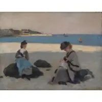 Otto Scholderer, Frankfurter Kunstverein, Nachlass Otto Scholderer, 1902, Impressionist Oil on Board Beach Scene