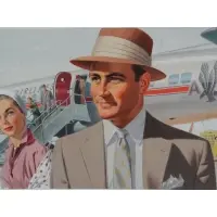Phillip Dormont, Philip Dormont, American, 20th century, Gouache/Board Illustration of Couple Disembarking an American Airlines Plane
