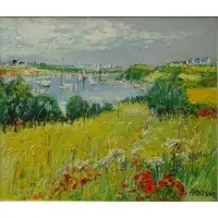Yolande Ardissone, O/C Landscape with Harbor