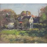 Paul Cornoyer, O/C Landscape with Houses and a Church