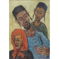 Shaul Samira, Yemenites., Oil on Burlap "Yemenites." Signed lower right and inscribed with title verso