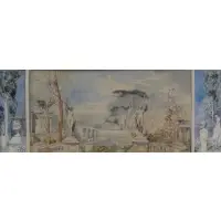 Alfred C Conrade, Untitled, 1925 W/C & Pencil Triptych of Classical Architectural Landscape
