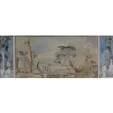 Alfred C Conrade, Untitled, 1925 W/C & Pencil Triptych of Classical Architectural Landscape