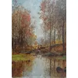 Jasper Francis Cropsey, Autumn Landscape with Bridge.