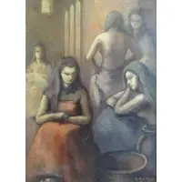 Edith Morehouse, Edith Morehouse, American, 20th century, Oil on Burlap of Female Figures