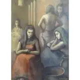 Edith Morehouse, Edith Morehouse, American, 20th century, Oil on Burlap of Female Figures