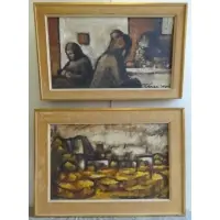 Ronald Chase, Prayer at the Volla Sola., Two 1958 Oils on Canvas