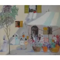 Impressionist O/C. Flower Market by Luigi Cagliani, sold Aug 2012