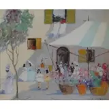 Impressionist O/C. Flower Market by Luigi Cagliani, sold Aug 2012