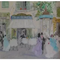 Impressionist O/C Cafe Scene by Luigi Cagliani, sold Aug 2012
