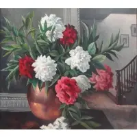 Keith Shaw Williams, O/C Floral Still Life in Interior