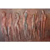Jack Lubin, Gesso and oil on fiberglass, 1964 Mixed Media Relief of Figures