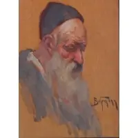 Adolf Behrmann, Adolf Behrmann, Russian, 1876 - 1942, Oil on Wood Portrait of a Rabbi