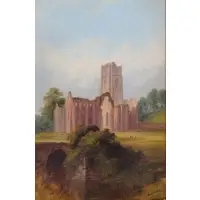 M.M Jacobi, Relined, Oil on Canvas of a Church