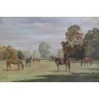 Madeline Selfe, Madeline Selfe, British, 20th C. From an Irvington, NY location, Oil on Canvas of Grazing Horses