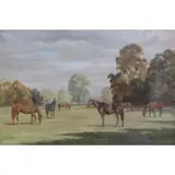 Madeline Selfe, Madeline Selfe, British, 20th C. From an Irvington, NY location, Oil on Canvas of Grazing Horses