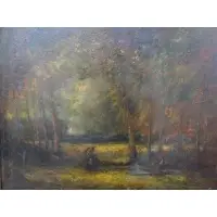 Hudson M Kitchell, Picnic Party., Oil on Canvas "Picnic Party." Signed lower right