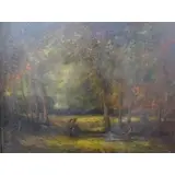 Hudson M Kitchell, Picnic Party., Oil on Canvas "Picnic Party." Signed lower right