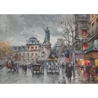 Antoine Blanchard, Antoine Blanchard, French, 1910???1988, Oil on Canvas of a Parisian Street Scene