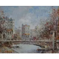 Morgan, Impressionist Style O/C Urban Scene with Bridge
