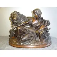 Jean Bulio, Untitled, Classical Bronze of Woman, Child & Lion