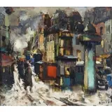 Olivier Foss, Olivier Foss, German/American, 1920 - 2002, Oil on Canvas Street Scene