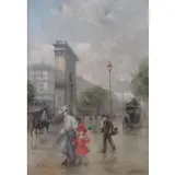 Joaquín Pallarés Allustante, O/C Parisian Street Scene with Girl Holding Balloon