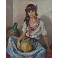 Marcel Dyf, Marcel Dyf, French, 1899-1985, Oil on Canvas of Girl with Melon