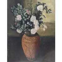 Eugenio Daneri, Vaso de Rosas., Oil on Canvas Board Still Life
