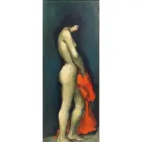 Jan De Ruth, Red Kimono., Oil on Canvas Nude "Red Kimono." Signed lower left