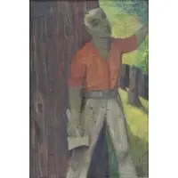 Dickman, Untitled, 1955 O/C Laid on Board of a Man with an Ax