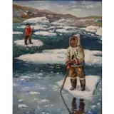 Nori Peter, Colbert Gallery, Montreal label verso, Oil on Canvas of Eskimos