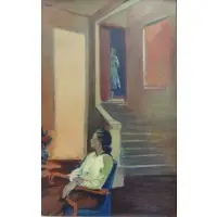 Joseph Floch, O/C Interior with 2 Female Figures