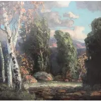 Walter Koeniger, O/C Landscape with Willows and Birch Trees