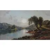 Edmund D Lewis, O/C Landscape with Lake and Boats