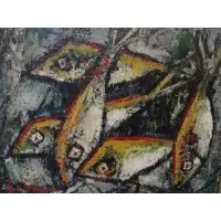 George Vasseur, George Vasseur, French, 20th C. From an Avon, CT home, Modernist Oil on Canvas of Fish