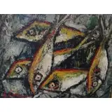 George Vasseur, George Vasseur, French, 20th C. From an Avon, CT home, Modernist Oil on Canvas of Fish