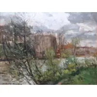 George Elmer Browne, American, 1871 -1946 by George Elmer Browne, Oil on Panel Landscape, sold May 2012