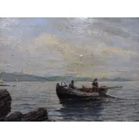 J. P Button, Men in a Boat, Oil on Canvas