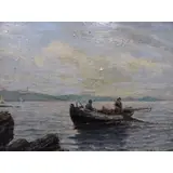 J. P Button, Men in a Boat, Oil on Canvas