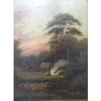 James Gozzard, Campsite with Figures in Landscape, O/C Laid on Board